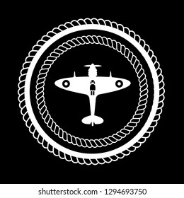 World War II airplane fly machine emblem.  Aircraft icon, sticker, label.