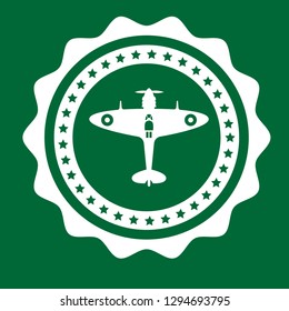 World War II airplane fly machine emblem.  Aircraft icon, sticker, label.