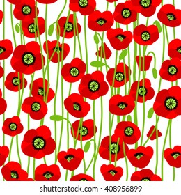 World War II commemorative background for design banner,ticket, leaflet and so on.Template page. Red poppies seamless pattern.