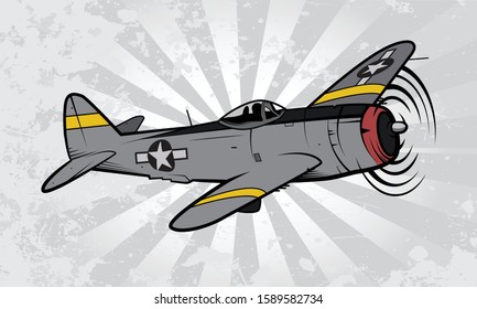 World War II Fighter Aircraft Vector Illustration on textured background