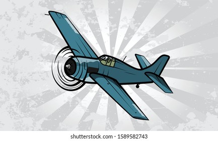 World War II Fighter Aircraft vector illustration on textured background