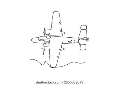 World War II fighter planes.  world war concept. Single line draw design. Vector graphic illustration