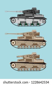 World War II german medium tank flat side view vector illustration