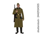 World War II soldier in an overcoat with a rifle