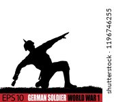World War One German soldier silhouette. 19-14 - 1916 uniform. Original illustration. Soldier layer separate from grass in vector.