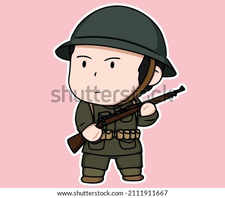 World War One Infantry Stand With Bolt Action Rifle Weapon Cartoon Illustration America