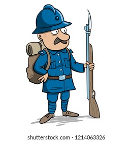 World war one soldier standing with his rifle and backpack