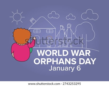 World War Orphans Day January 6 Awareness Illustration with Child Looking at Family Home
