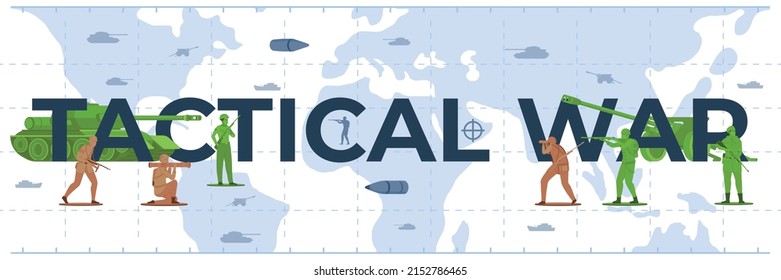 World War Tactical Map Flat Background With Military Men And Text Vector Illustration