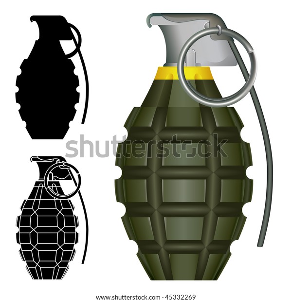 第二次世界大戦2米国のパイナップル手榴弾爆発物のベクターイラスト シルエットと詳細度の高いセット のベクター画像素材 ロイヤリティフリー