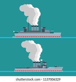 World war warship vector illustration