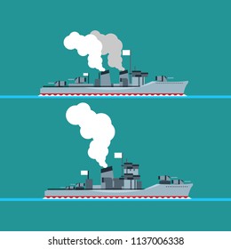 World war warship vector illustration