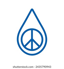 World Water Day 2024, Water for Peace, waterdrop with peace sign blue line vector icon