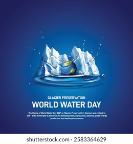 world water day 2025. world water day creative banner, poster, social media post, postcard, background, backdrop, template, greetings card, cover, web banner design etc. Glacier Preservation.