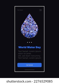 World Water Day 22 march. Save water. Fresh blue water drop. Web design and mobile template. Flat vector illustration isolated on black background.   