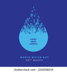 WORLD WATER DAY, 22ND MARCH. SAVE WATER. EVERY DROP COUNTS CREATIVE CONCEPT