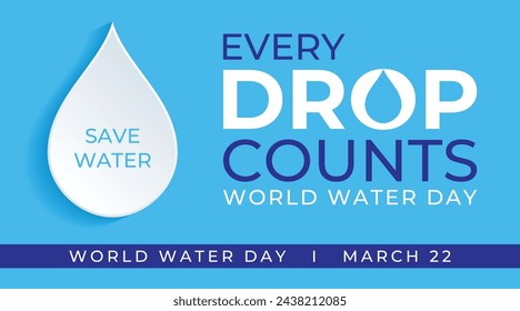 WORLD WATER DAY, 22ND MARCH. SAVE WATER. EVERY DROP COUNTS 