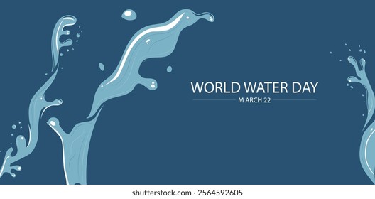 World Water Day Abstract Splash Design Navy Background. illustration featuring dynamic water splashes and waves in light blue against navy background for World Water Day. World water day banner