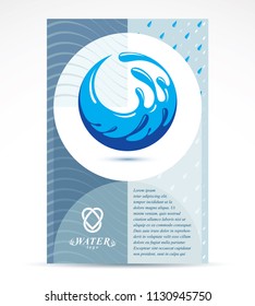 World water day advertising poster, March 22. Mountain water spring concept, blue Earth planet vector illustration.