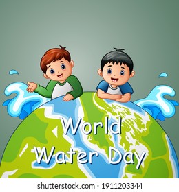 World water day background design with two boys