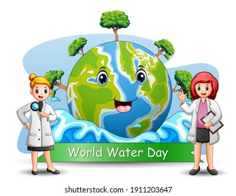 World water day background design with two young scientists