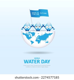 World water day background design with three water drop icon