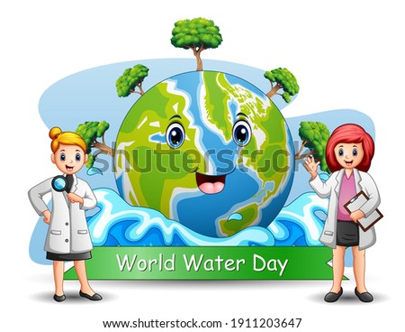 World water day background design with two young scientists