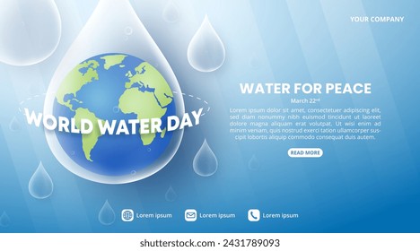 World Water Day background with drop rainwater and earth