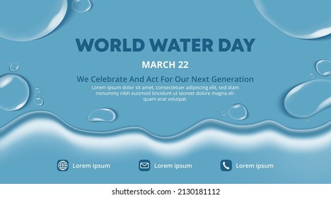 World water day banner design with realistic water on a surface