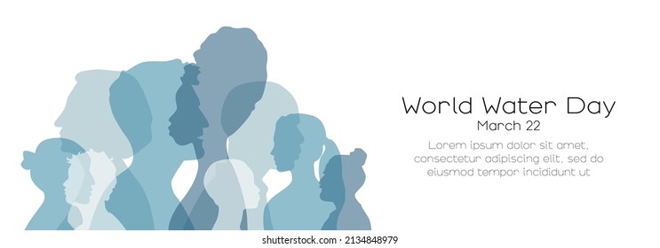 World Water Day banner. March 22.  Card with place for text. Flat vector illustration.	