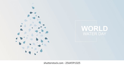 World Water Day banner. A minimalist graphic featuring a droplet shape composed of water droplets, promoting conservation for World Water Day