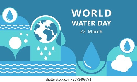 World Water Day banner showcasing clean water, nature, and conservation. Highlights the importance of water sustainability and raises awareness about pollution, scarcity.