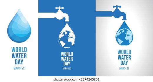 Campaña del Día Mundial del Agua. Adecuado para tarjetas de felicitación y carteles. El concepto de gota de agua abstracta del Día del Agua. Salvar el agua y el concepto de protección ambiental mundial - Día del Medio Ambiente. Arte vectorial