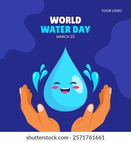 World Water Day Cartoon Illustration for Social Media Templates