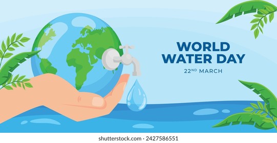 World Water Day Celebration. Happy Water day background. March 22. Cartoon Vector illustration design for Poster, Banner, Flyer, Card, Cover, Post, Campaign. water drop. save the water concept.