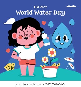 World Water Day Celebration. Happy Water day background. March 22. Cartoon Vector illustration design for Poster, Banner, Flyer, Card, Cover, Post, Campaign. water drop. save the water concept.