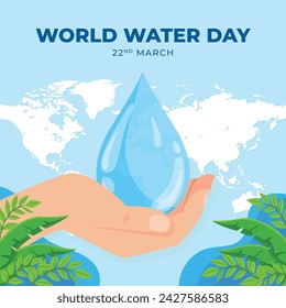 World Water Day Celebration. Happy Water day background. March 22. Cartoon Vector illustration design for Poster, Banner, Flyer, Card, Cover, Post, Campaign. water drop. save the water concept.