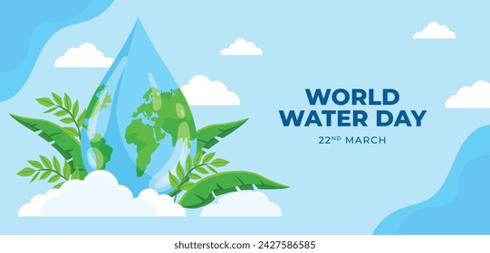 World Water Day Celebration. Happy Water day background. March 22. Cartoon Vector illustration design for Poster, Banner, Flyer, Card, Cover, Post, Campaign. water drop. save the water concept.