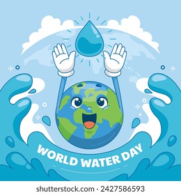 World Water Day Celebration. Happy Water day background. March 22. Cartoon Vector illustration design for Poster, Banner, Flyer, Card, Cover, Post, Campaign. water drop. save the water concept.