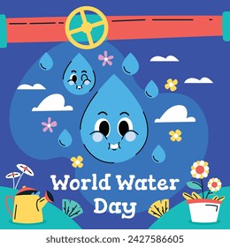 World Water Day Celebration. Happy Water day background. March 22. Cartoon Vector illustration design for Poster, Banner, Flyer, Card, Cover, Post, Campaign. water drop. save the water concept.