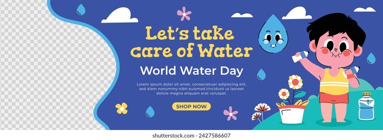 World Water Day Celebration. Happy Water day background. March 22. Cartoon Vector illustration design for Poster, Banner, Flyer, Card, Cover, Post, Campaign. water drop. save the water concept.