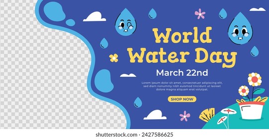World Water Day Celebration. Happy Water day background. March 22. Cartoon Vector illustration design for Poster, Banner, Flyer, Card, Cover, Post, Campaign. water drop. save the water concept.