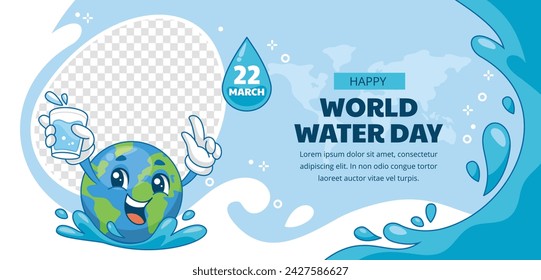 Celebración del Día Mundial del Agua Fondo del día del agua feliz. 22 de marzo. Diseño de ilustración vectorial de dibujos animados para póster, banner, volante, tarjeta, cubierta, post, campaña. gota de agua. ahorre el concepto de agua.