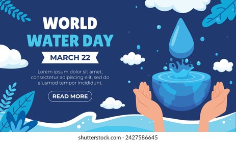 World Water Day Celebration. Happy Water day background. March 22. Cartoon Vector illustration design for Poster, Banner, Flyer, Card, Cover, Post, Campaign. water drop. save the water concept.