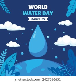 World Water Day Celebration. Happy Water day background. March 22. Cartoon Vector illustration design for Poster, Banner, Flyer, Card, Cover, Post, Campaign. water drop. save the water concept.