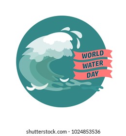 World Water day concept.  Abstract image of flat style waves. Blue and white. Vector illustration.