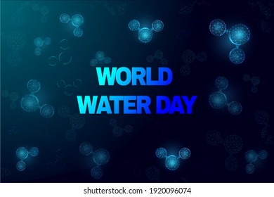 World water day concept,  banner template with glowing low poly. Futuristic modern abstract background. Isolated on dark blue background. Vector illustration.