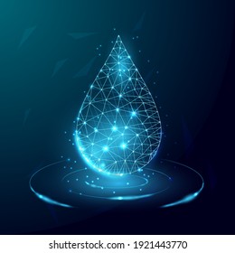 World water day concept,  banner template with glowing low poly. Futuristic modern abstract background. Isolated on dark blue background. Vector illustration.