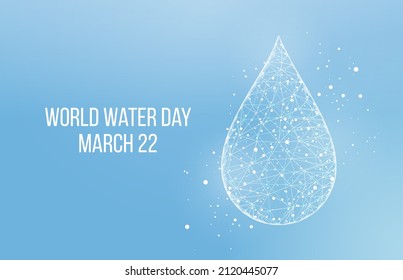 World water day concept. Banner template with glowing low poly water drop. Vector illustration.