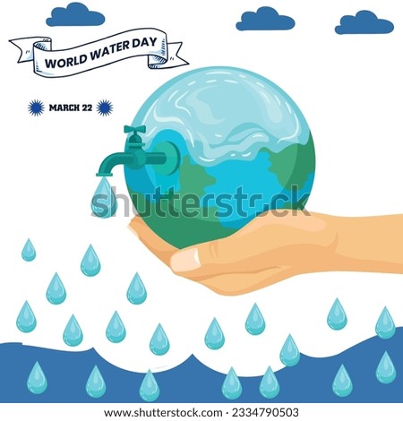 World Water Day concept with world in clean water drop on and fresh blue water ripples design,